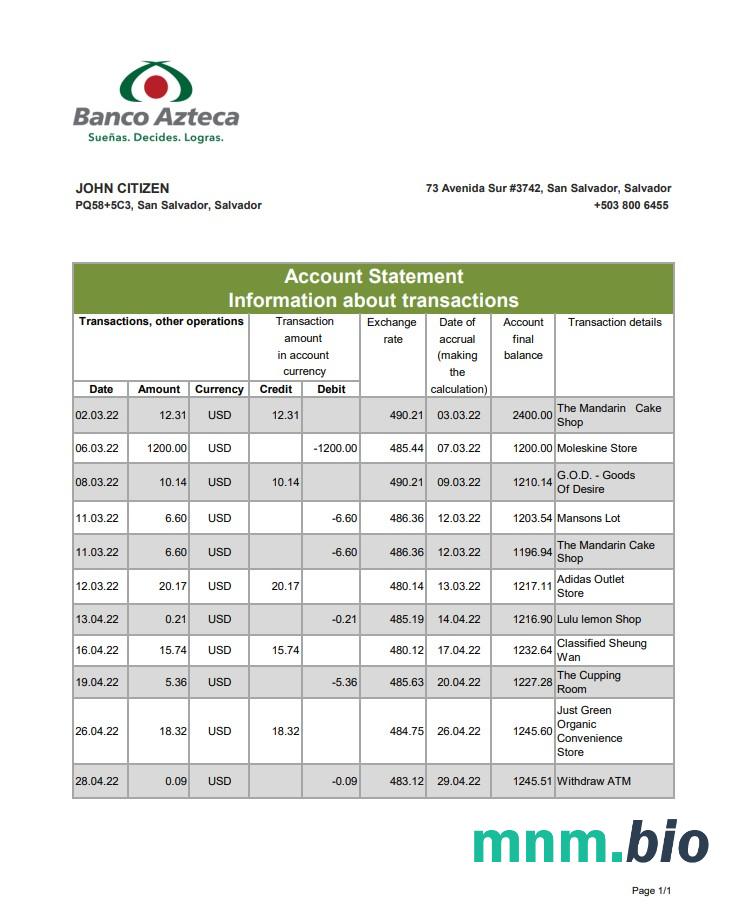 Saint Vincent i Grenadyny Scotiabank szablon wyciągu bankowego w programie Word i PDF